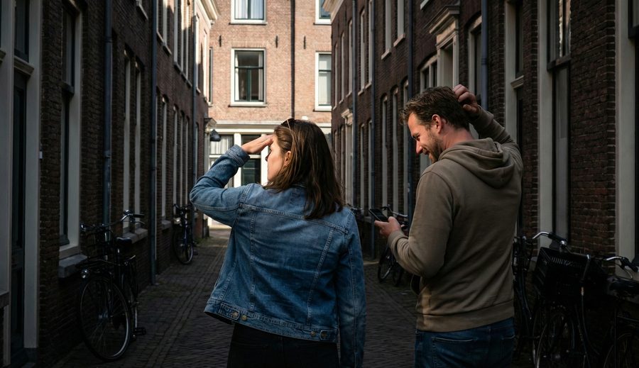 Spelers door de smalle straatjes van Delft