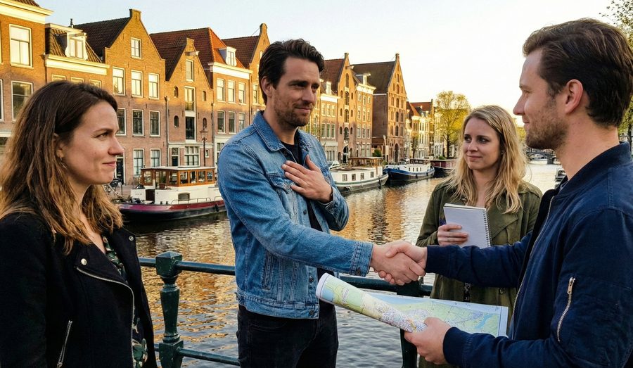 Collega's werken samen tijdens een Zone Tag teambuilding in de stad